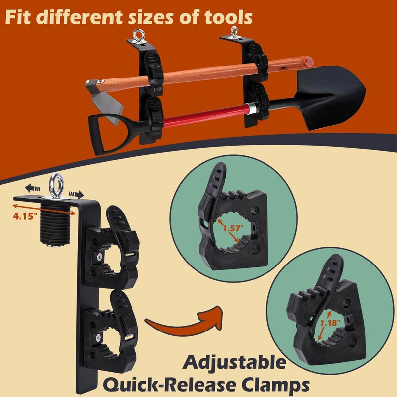 TOPOWN Dual Tool Hooks Rack Mount for Polaris Ranger, UTV Tool Holder Bed Mount Shovel Holder, UTV Tool Mount Carrier Farm Tool Storage of 2 Tools, Heavy Duty and Weatherproof (Pack of 2) - Image 5